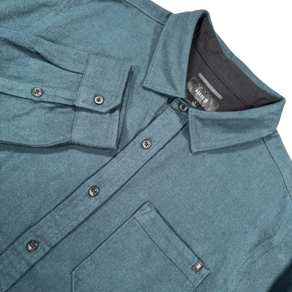 Roark Crossroads Brushed Flannel Shirt Mens L Blue Herringbone Organic Cotton
